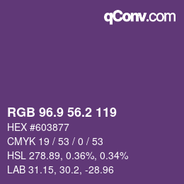カラーコード: RGB 96.9 56.2 119 | qconv.com