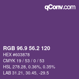 カラーコード: RGB 96.9 56.2 120 | qconv.com