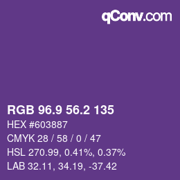 カラーコード: RGB 96.9 56.2 135 | qconv.com