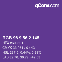 カラーコード: RGB 96.9 56.2 145 | qconv.com