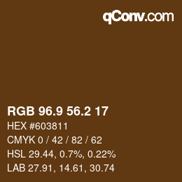 Color code: RGB 96.9 56.2 17 | qconv.com