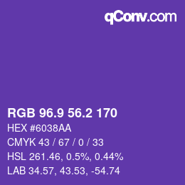 カラーコード: RGB 96.9 56.2 170 | qconv.com