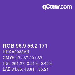 カラーコード: RGB 96.9 56.2 171 | qconv.com