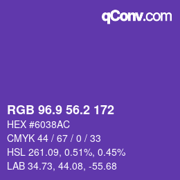 カラーコード: RGB 96.9 56.2 172 | qconv.com