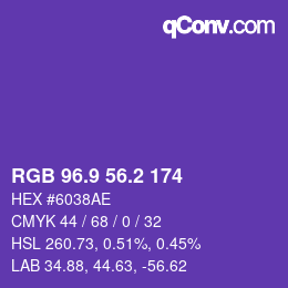 カラーコード: RGB 96.9 56.2 174 | qconv.com