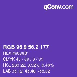 カラーコード: RGB 96.9 56.2 177 | qconv.com