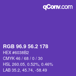 カラーコード: RGB 96.9 56.2 178 | qconv.com