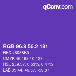 カラーコード: RGB 96.9 56.2 181 | qconv.com