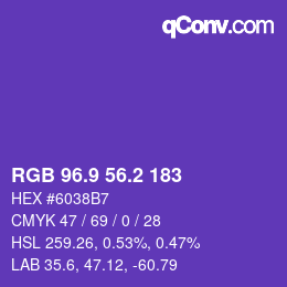 カラーコード: RGB 96.9 56.2 183 | qconv.com