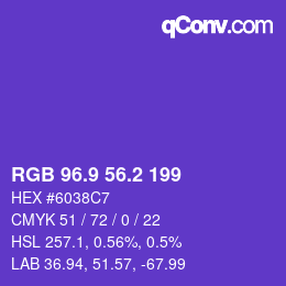 カラーコード: RGB 96.9 56.2 199 | qconv.com