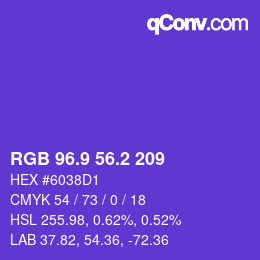 カラーコード: RGB 96.9 56.2 209 | qconv.com