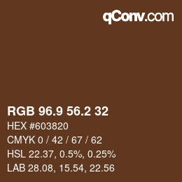 Color code: RGB 96.9 56.2 32 | qconv.com