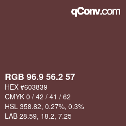 Color code: RGB 96.9 56.2 57 | qconv.com