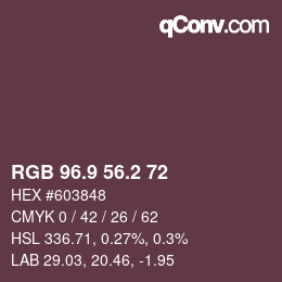 Color code: RGB 96.9 56.2 72 | qconv.com