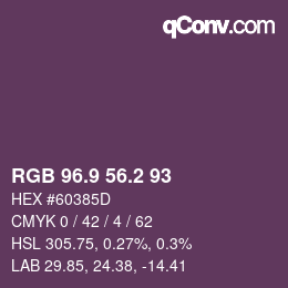 Color code: RGB 96.9 56.2 93 | qconv.com