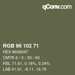 Color code: RGB 96 102 71 | qconv.com