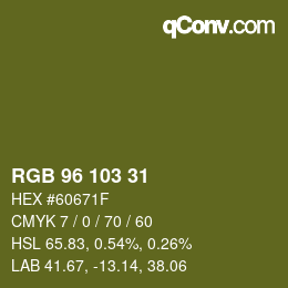 Color code: RGB 96 103 31 | qconv.com