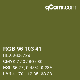 Color code: RGB 96 103 41 | qconv.com