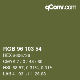 Color code: RGB 96 103 54 | qconv.com