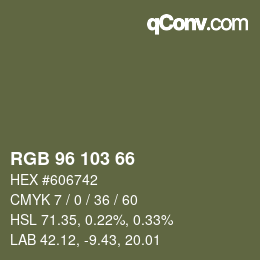 Color code: RGB 96 103 66 | qconv.com