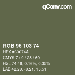 カラーコード: RGB 96 103 74 | qconv.com