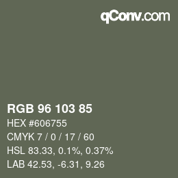 Color code: RGB 96 103 85 | qconv.com