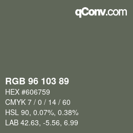 Color code: RGB 96 103 89 | qconv.com