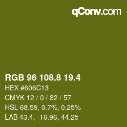 カラーコード: RGB 96 108.8 19.4 | qconv.com