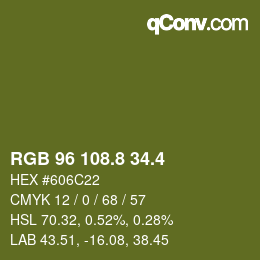 カラーコード: RGB 96 108.8 34.4 | qconv.com