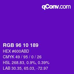 颜色代码: RGB 96 10 189 | qconv.com