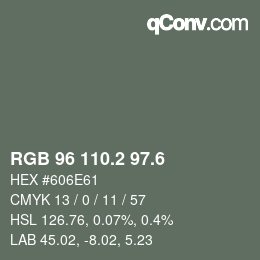 カラーコード: RGB 96 110.2 97.6 | qconv.com