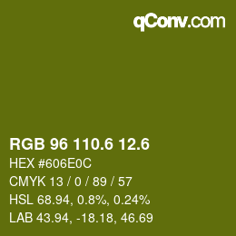 カラーコード: RGB 96 110.6 12.6 | qconv.com