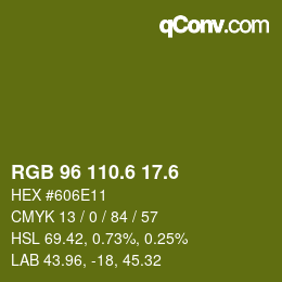 カラーコード: RGB 96 110.6 17.6 | qconv.com