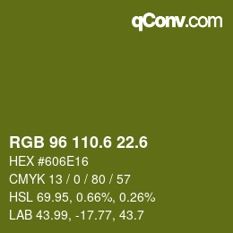 カラーコード: RGB 96 110.6 22.6 | qconv.com
