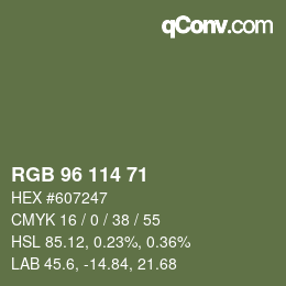 Color code: RGB 96 114 71 | qconv.com