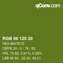 カラーコード: RGB 96 120 29 | qconv.com