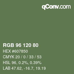 Código de color: RGB 96 120 80 | qconv.com