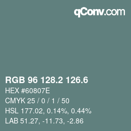 カラーコード: RGB 96 128.2 126.6 | qconv.com
