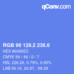 カラーコード: RGB 96 128.2 236.6 | qconv.com