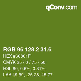 カラーコード: RGB 96 128.2 31.6 | qconv.com
