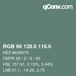 カラーコード: RGB 96 128.6 116.6 | qconv.com