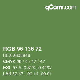 Color code: RGB 96 136 72 | qconv.com