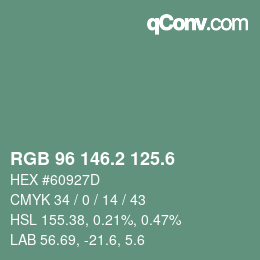カラーコード: RGB 96 146.2 125.6 | qconv.com