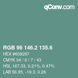 カラーコード: RGB 96 146.2 135.6 | qconv.com