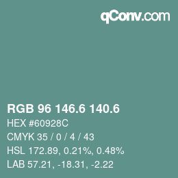 カラーコード: RGB 96 146.6 140.6 | qconv.com