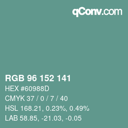 Color code: RGB 96 152 141 | qconv.com