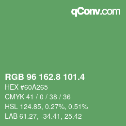カラーコード: RGB 96 162.8 101.4 | qconv.com