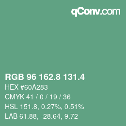 カラーコード: RGB 96 162.8 131.4 | qconv.com
