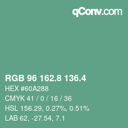カラーコード: RGB 96 162.8 136.4 | qconv.com