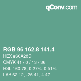 カラーコード: RGB 96 162.8 141.4 | qconv.com